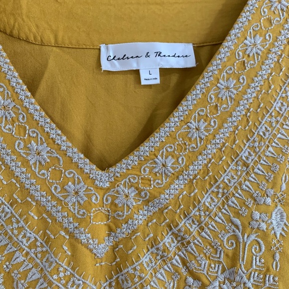 Chelsea & Theodore mustard yellow boho hippy flared shirt size L - Picture 3 of 4